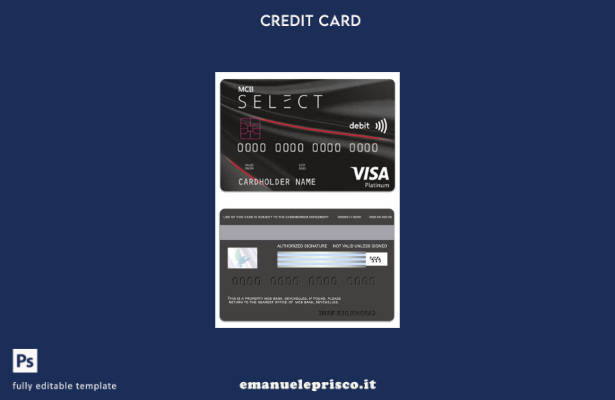 modello di carta di debito platino Visa Seychelles MCB Bank in stile verificato